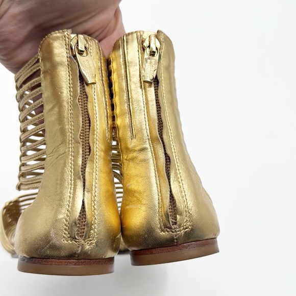 Sigerson Morrison Kelma Leather Gladiator Sandals Gold Flats size 6.5 - Picture 7 of 12